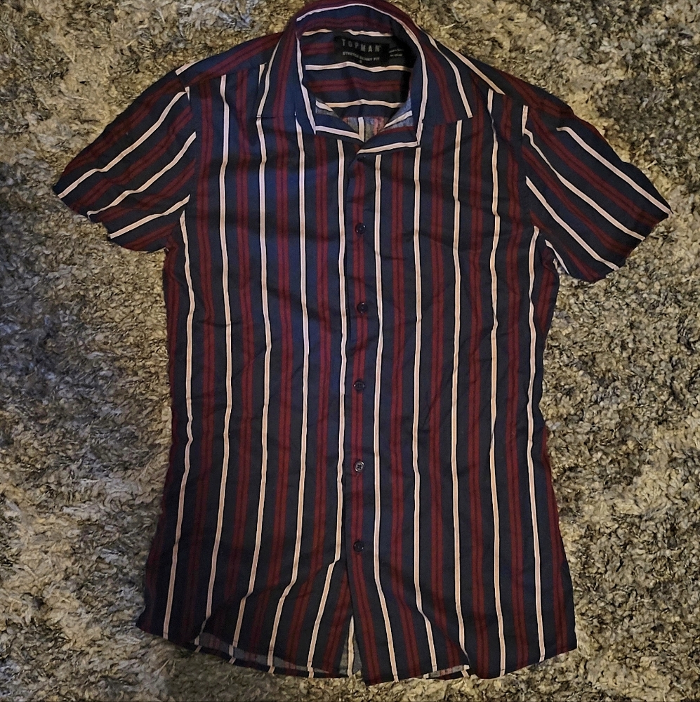 Topman Men's Striped Shirt - Red and Blue